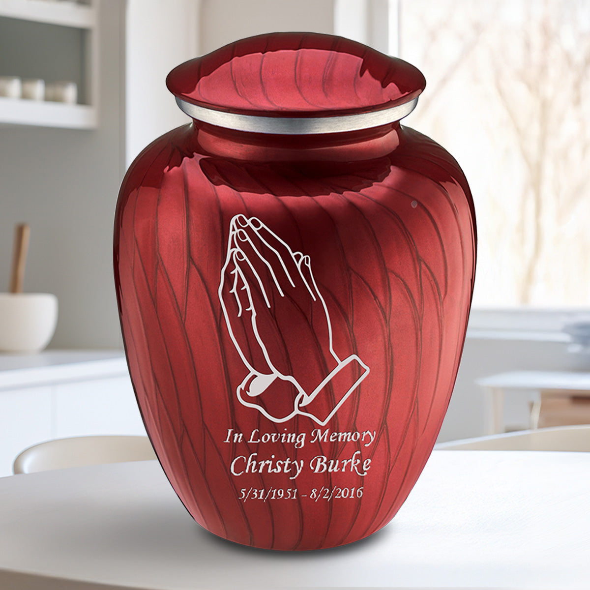 Adult Embrace Pearl Candy Red Praying Hands Cremation Urn