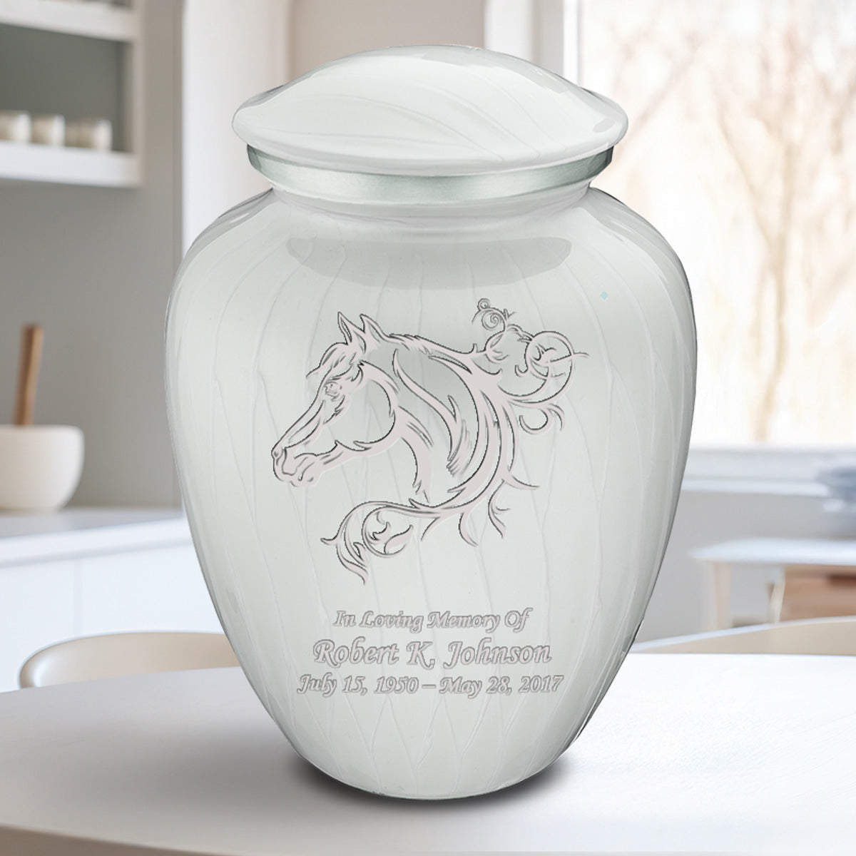 Adult Embrace Pearl White Horse Cremation Urn