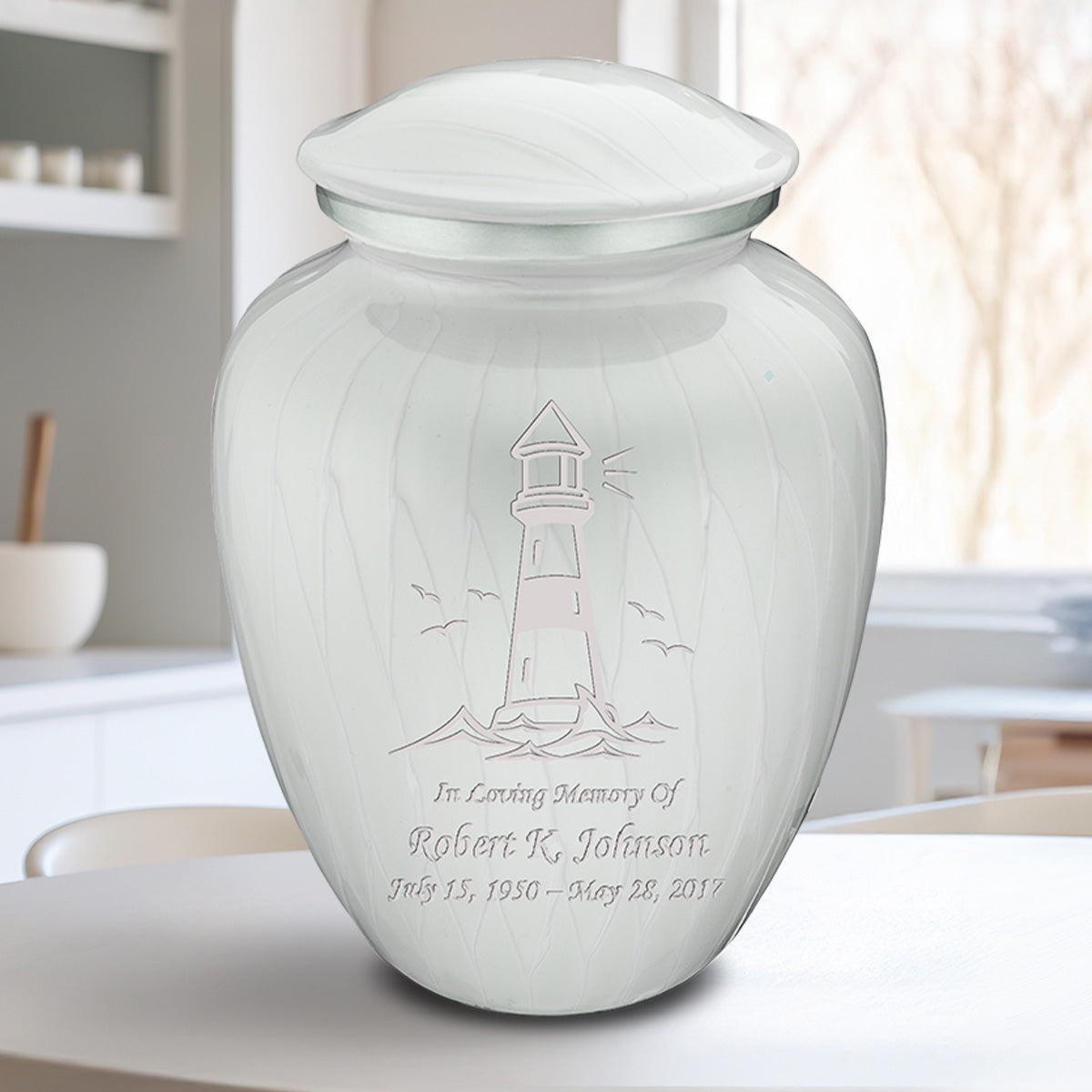 Adult Embrace Pearl White Lighthouse Cremation Urn
