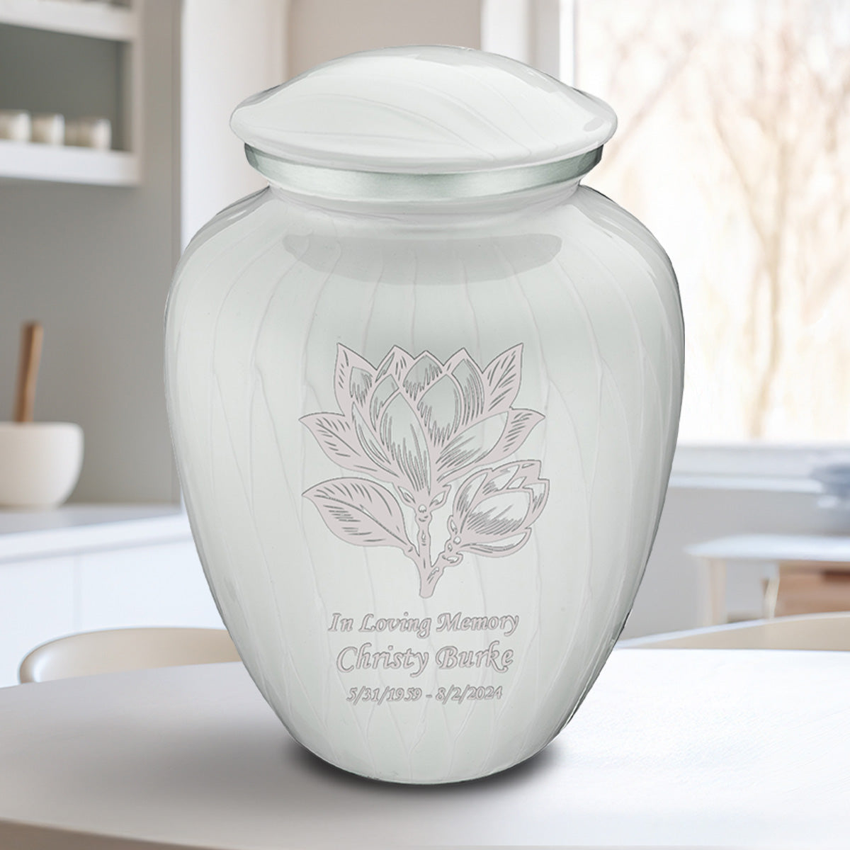 Adult Embrace Pearl White Magnolia Flower Cremation Urn