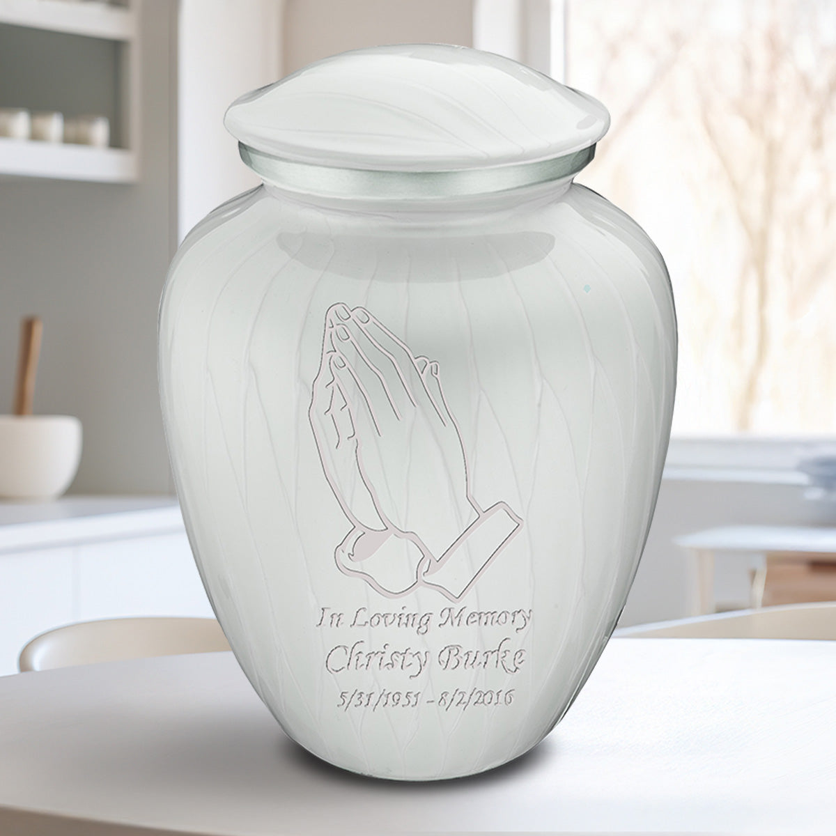 Adult Embrace Pearl White Praying Hands Cremation Urn