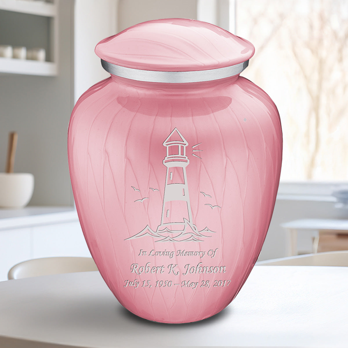 Adult Embrace Pearl Light Pink Lighthouse Cremation Urn