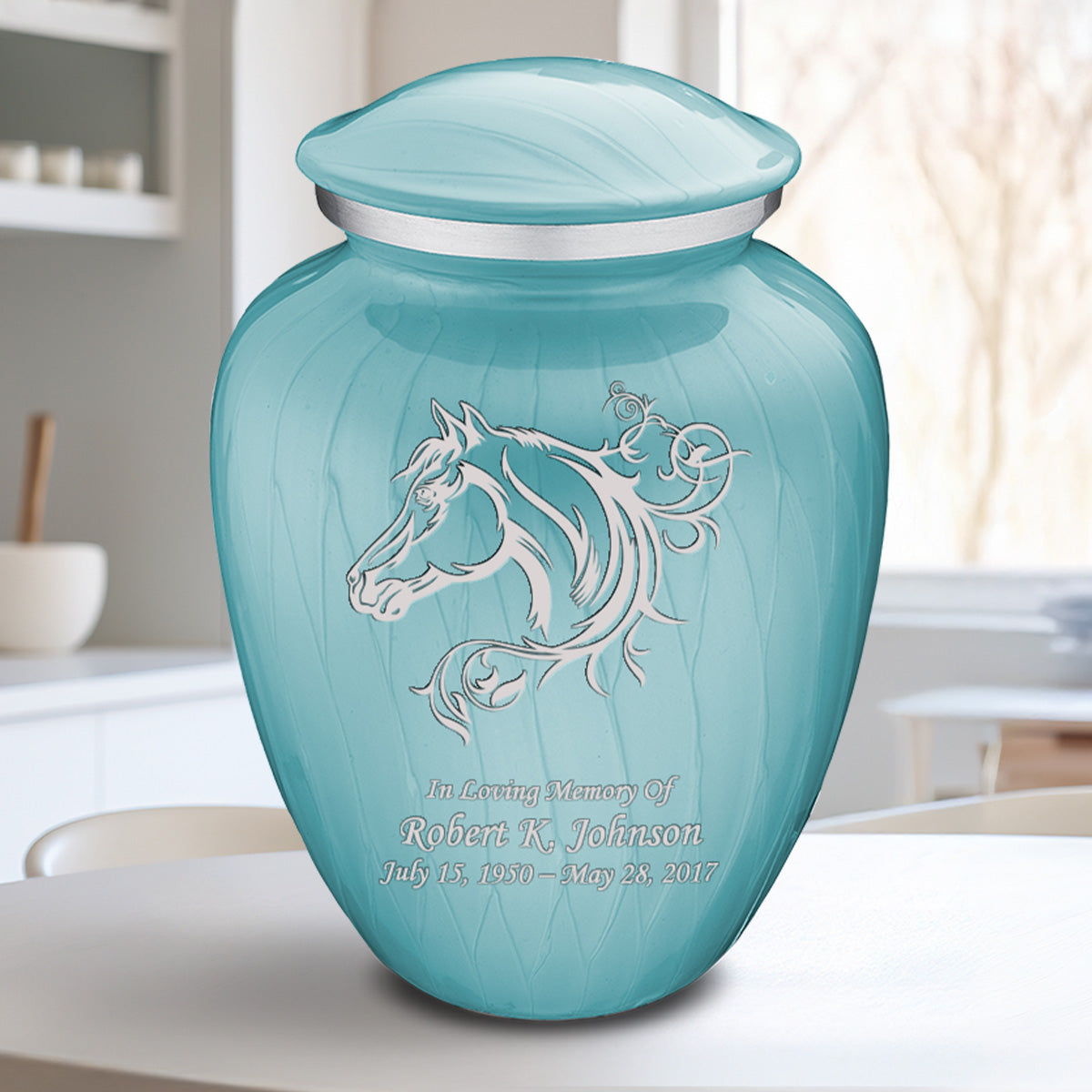Adult Embrace Pearl Light Blue Horse Cremation Urn