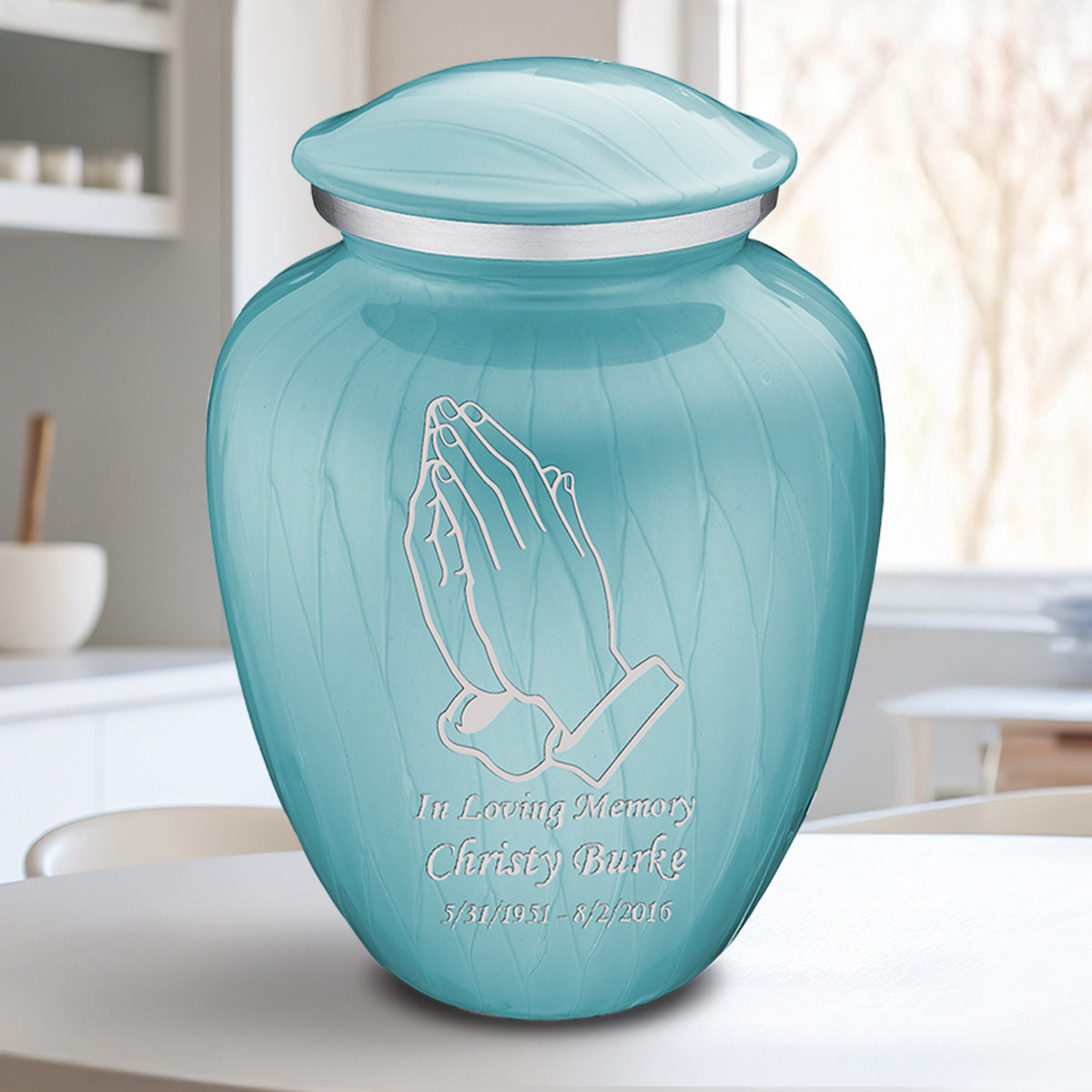 Adult Embrace Pearl Light Blue Praying Hands Cremation Urn