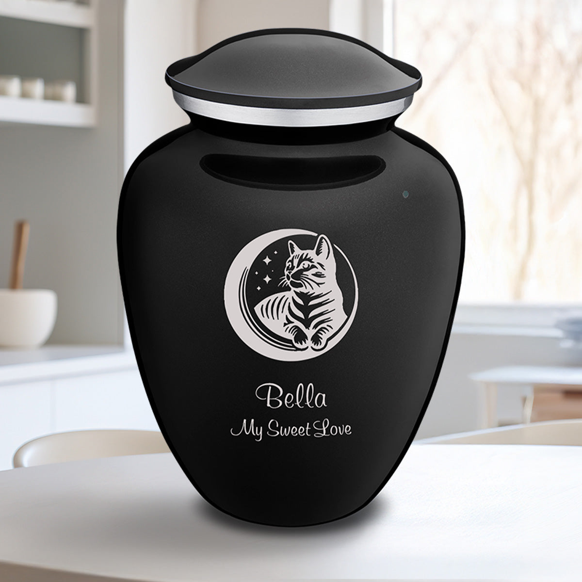 Large Embrace Black Pet Cute Cat Cremation Urn