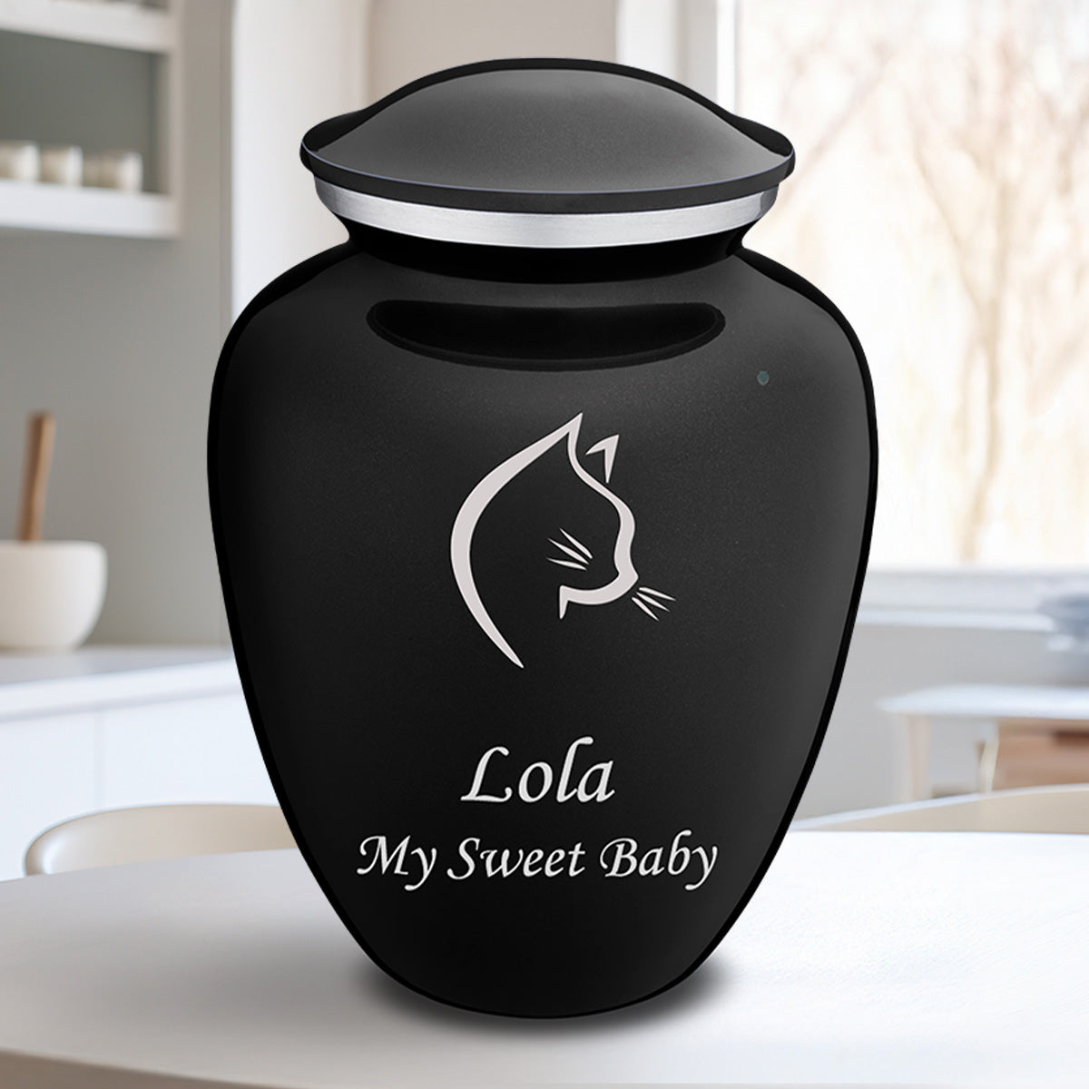 Large Embrace Black Cat Pet Cremation Urn