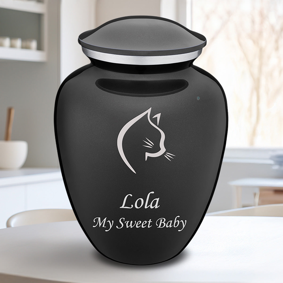 Large Embrace Charcoal Cat Pet Cremation Urn