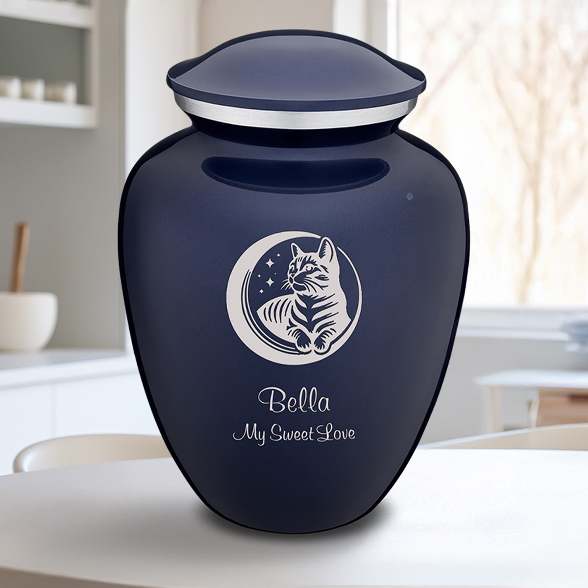 Large Embrace Cobalt Blue Pet Cute Cat Cremation Urn