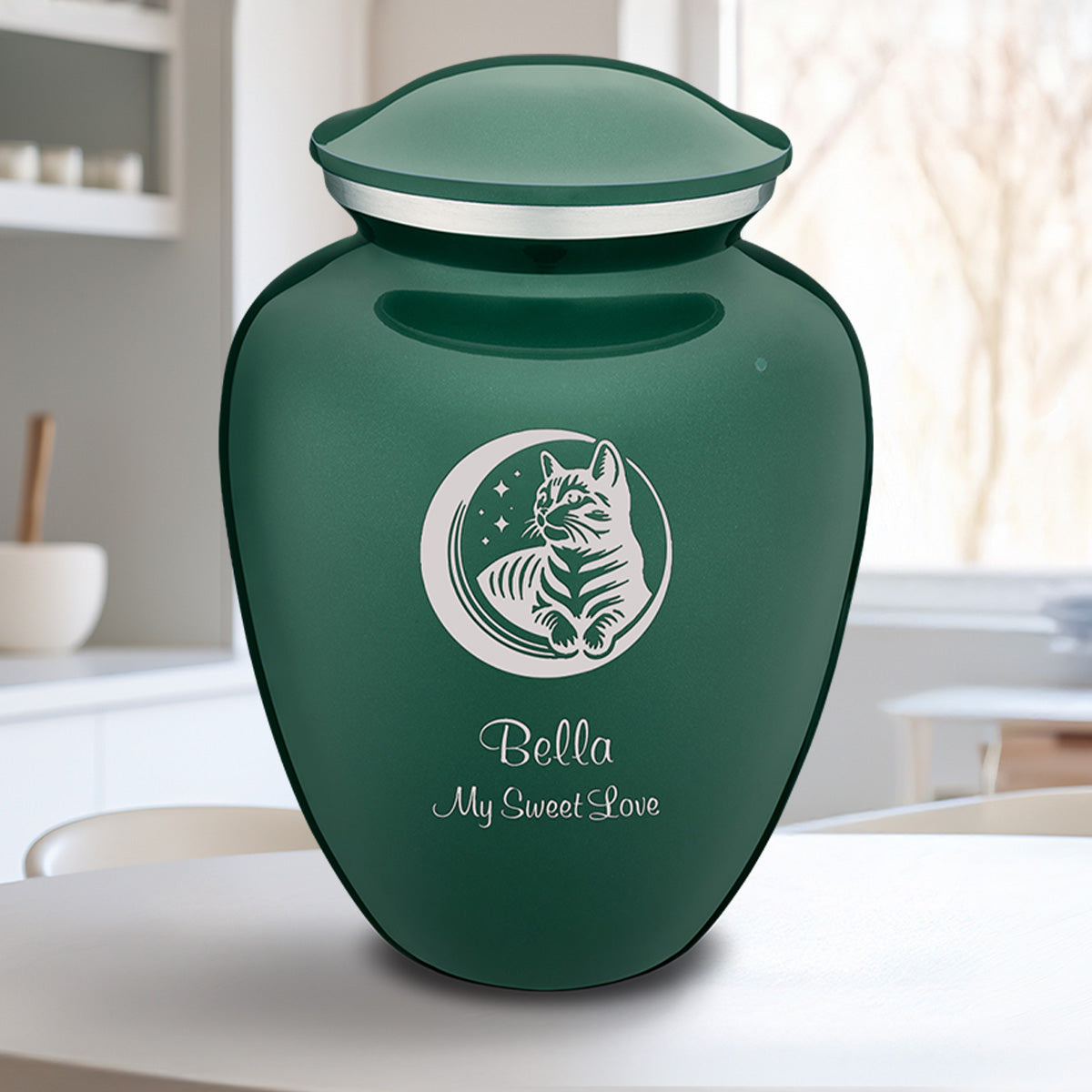 Large Embrace Green Pet Cute Cat Cremation Urn