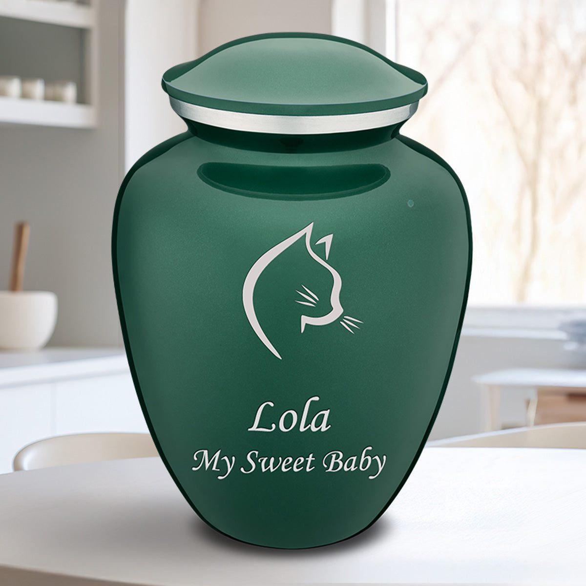 Large Embrace Green Cat Pet Cremation Urn