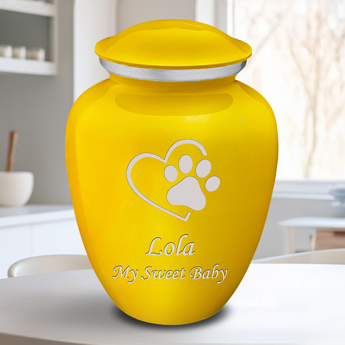 Large Embrace Yellow Single Paw Heart Pet Cremation Urn