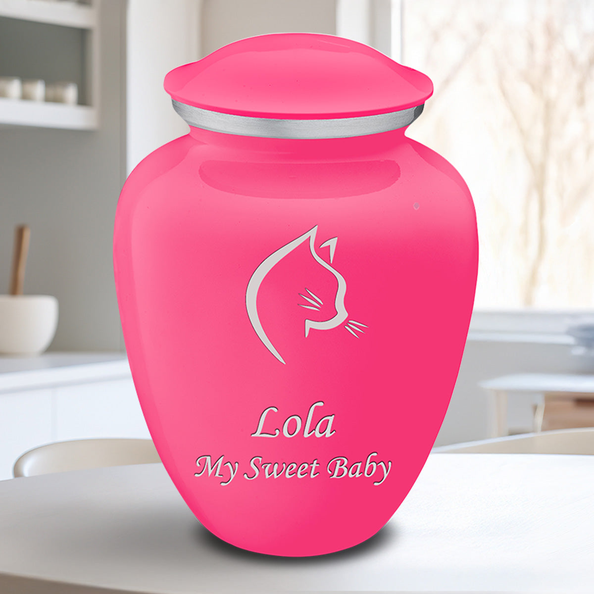 Large Embrace Bright Pink Cat Pet Cremation Urn