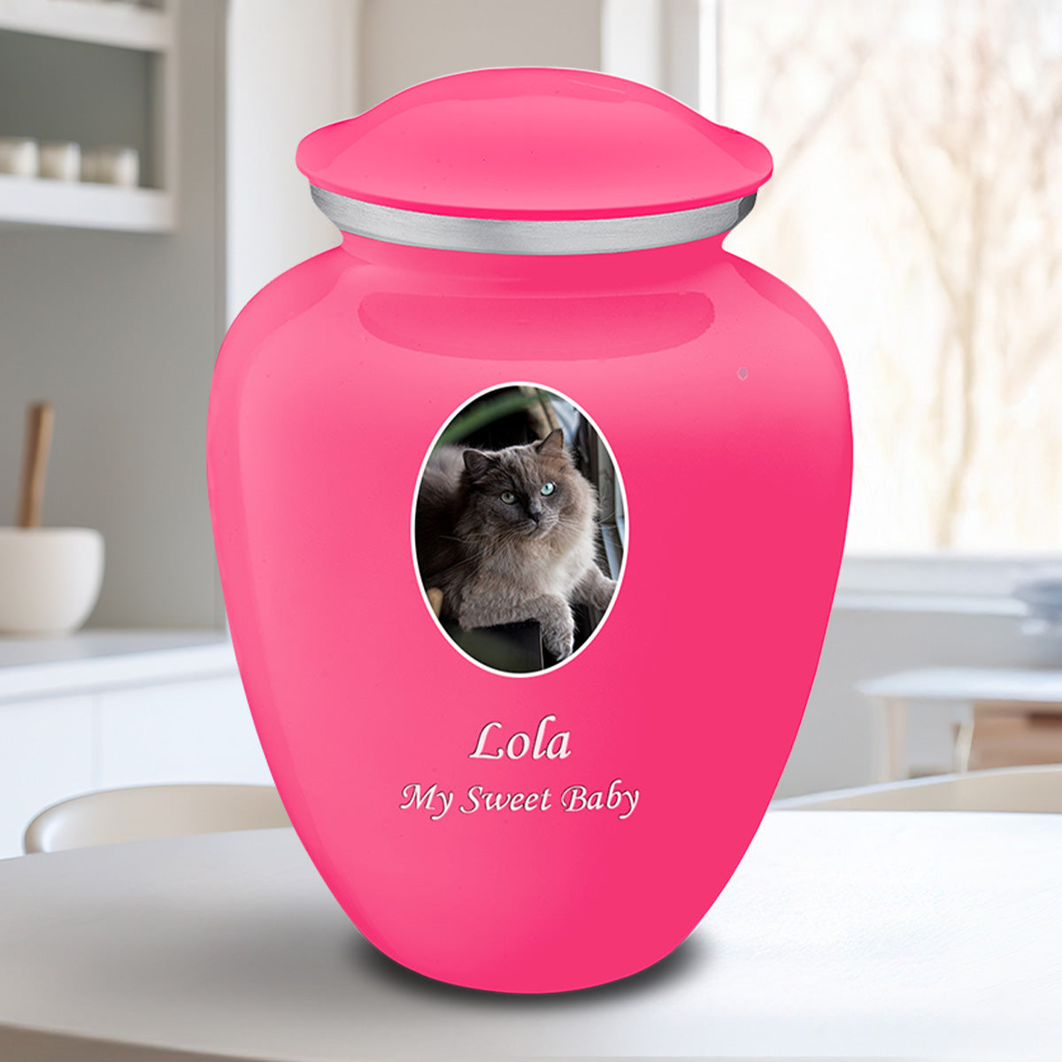 Adult Pet Embrace Bright Pink Portrait Cremation Urn