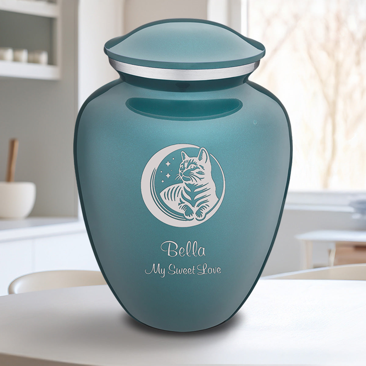 Large Embrace Teal  Pet Cute Cat Cremation Urn