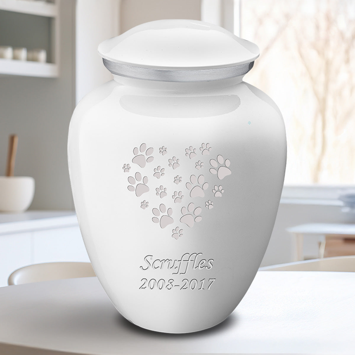 Large Embrace White Heart Paws Pet Cremation Urn