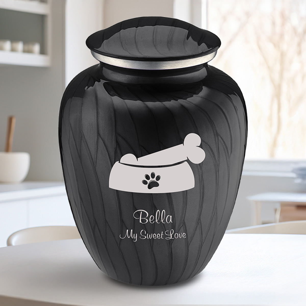 Large Embrace Pearl Black Pet Dog Bone Cremation Urn