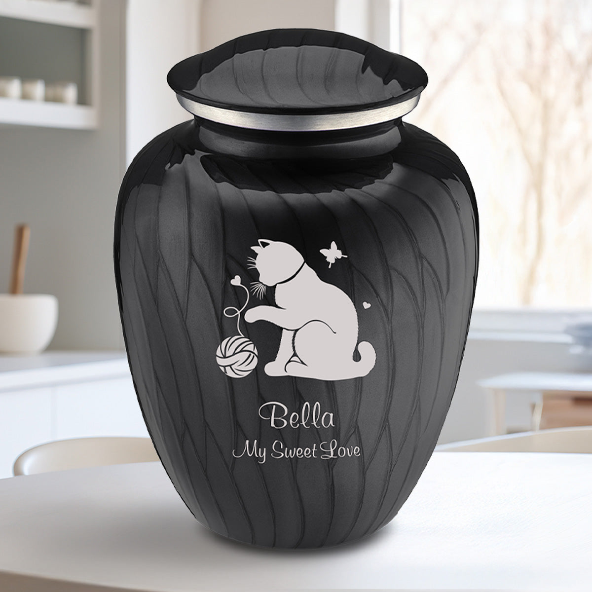 Large Embrace Pearl Black Pet Fun Cat Cremation Urn