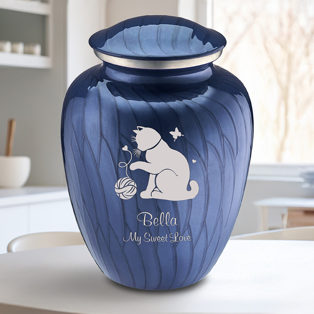 Large Embrace Pearl Cobalt Blue Pet Fun Cat Cremation Urn