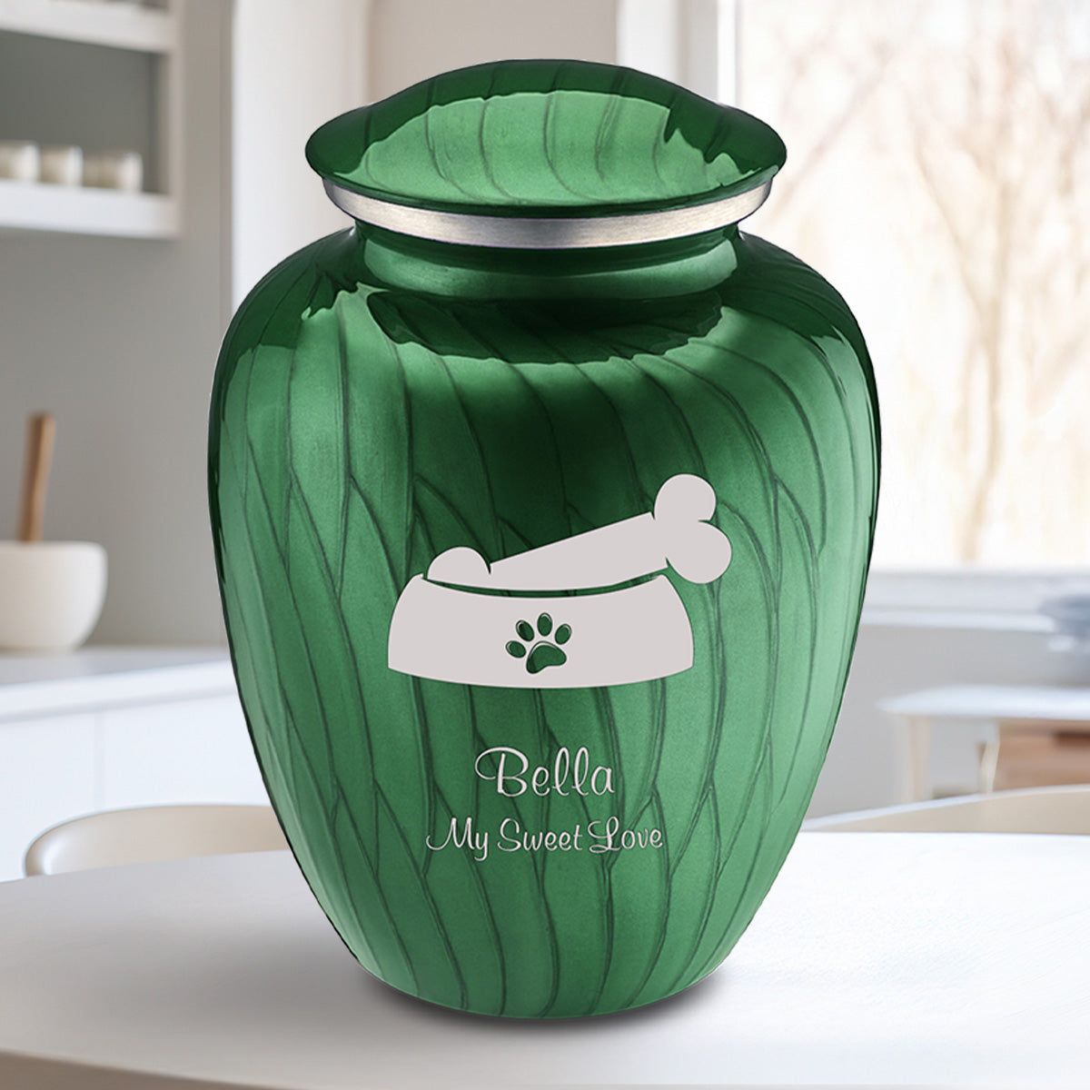 Large Embrace Pearl Green Pet Dog Bone Cremation Urn