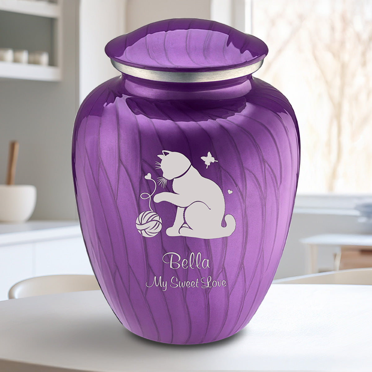 Large Embrace Pearl Purple Pet Fun Cat Cremation Urn