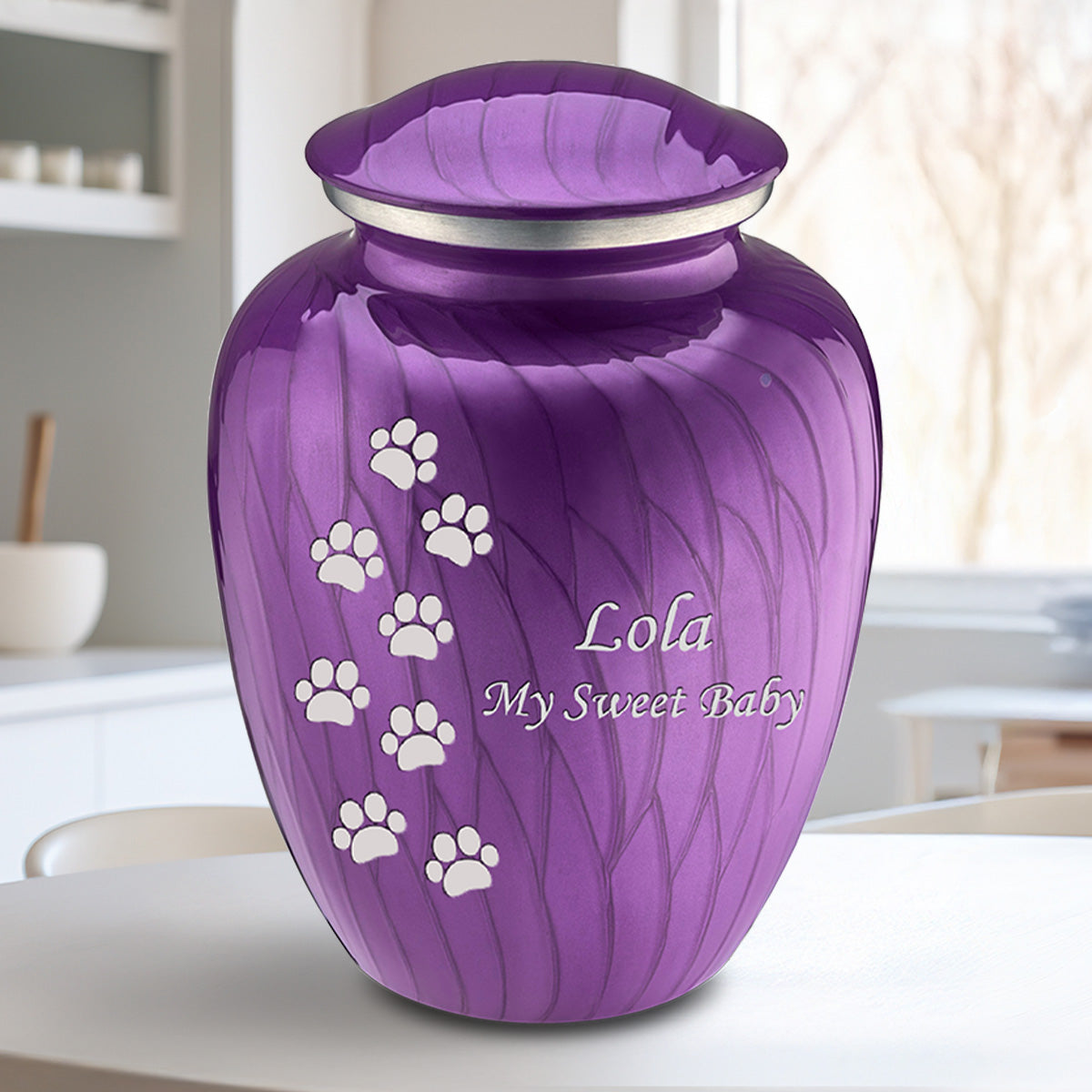 Large Embrace Pearl Purple Walking Paws Pet Cremation Urn