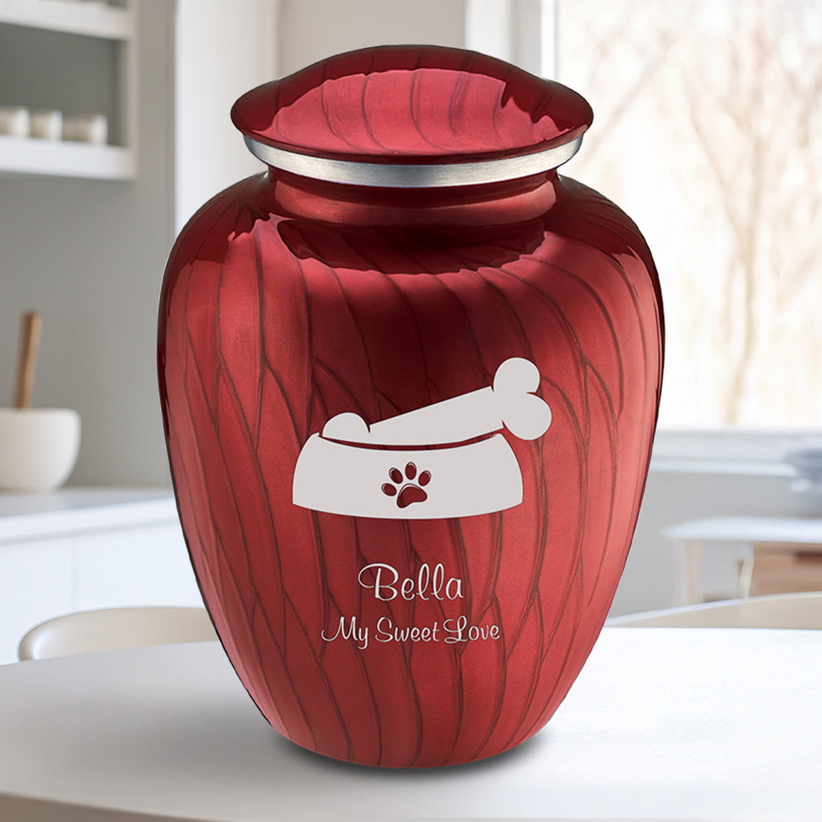 Large Embrace Pearl Candy Red Pet Dog Bone Cremation Urn