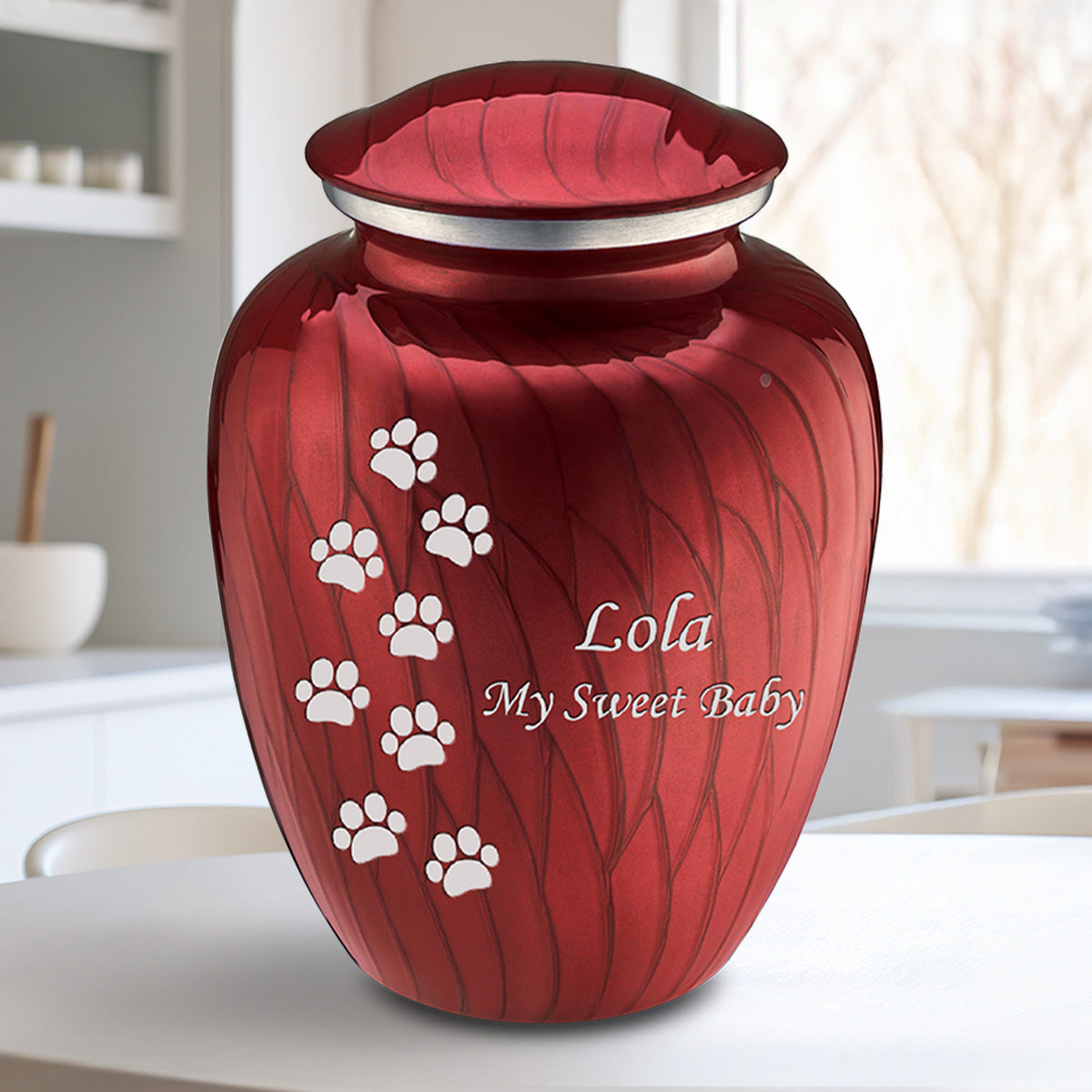 Large Embrace Pearl Candy Red Walking Paws Pet Cremation Urn