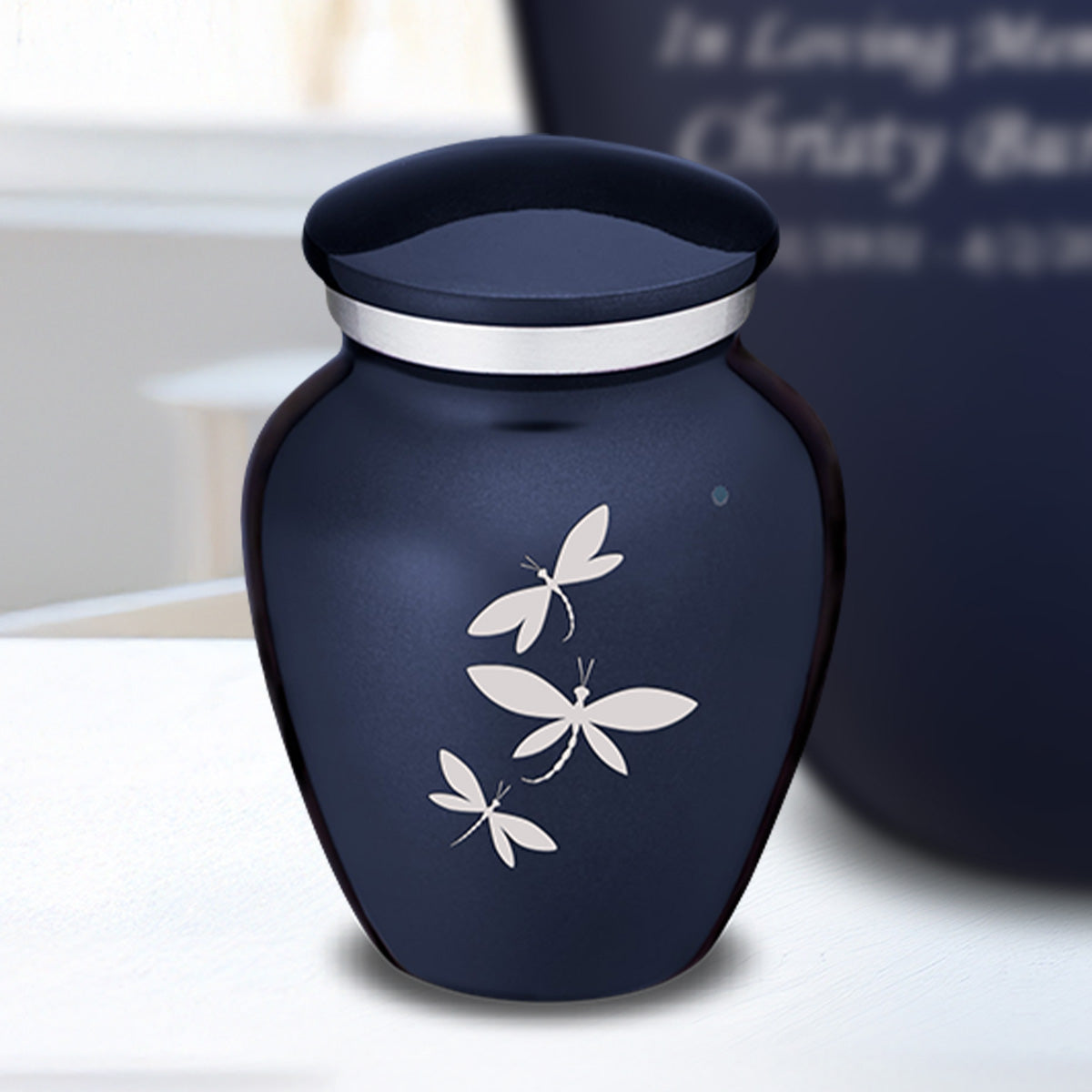 Keepsake Embrace Cobalt Blue Dragonflies Cremation Urn