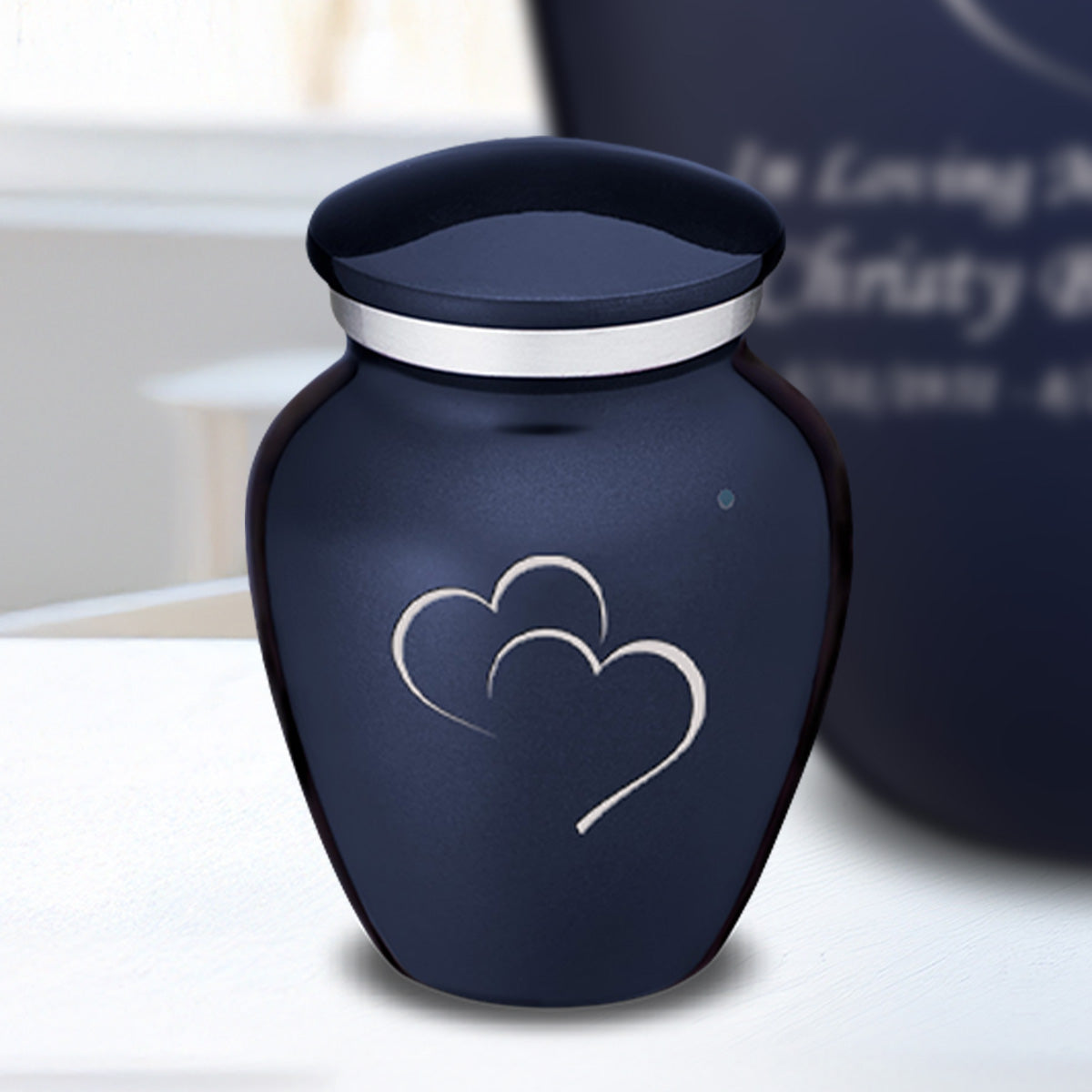 Keepsake Embrace Cobalt Blue Hearts Cremation Urn