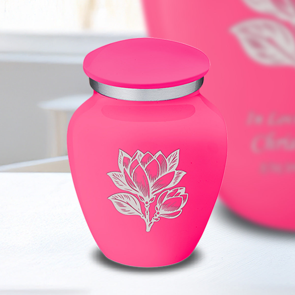 Keepsake Embrace Bright Pink Magnolia Flower Cremation Urn