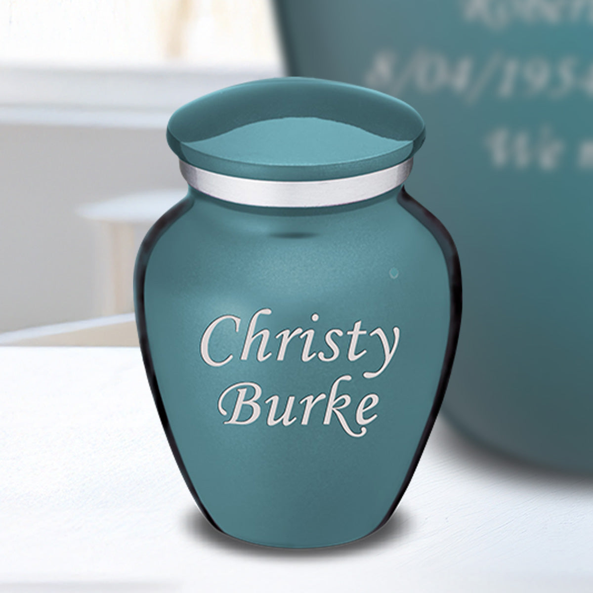 Keepsake Embrace Teal Custom Engraved Cremation Urn