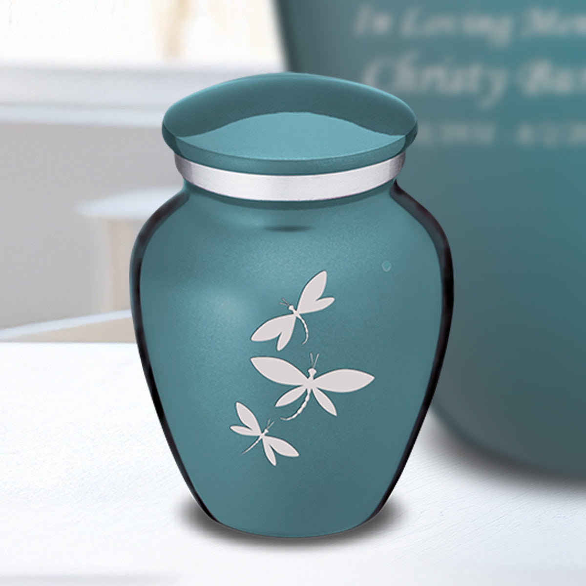 Keepsake Embrace Teal Dragonflies Cremation Urn
