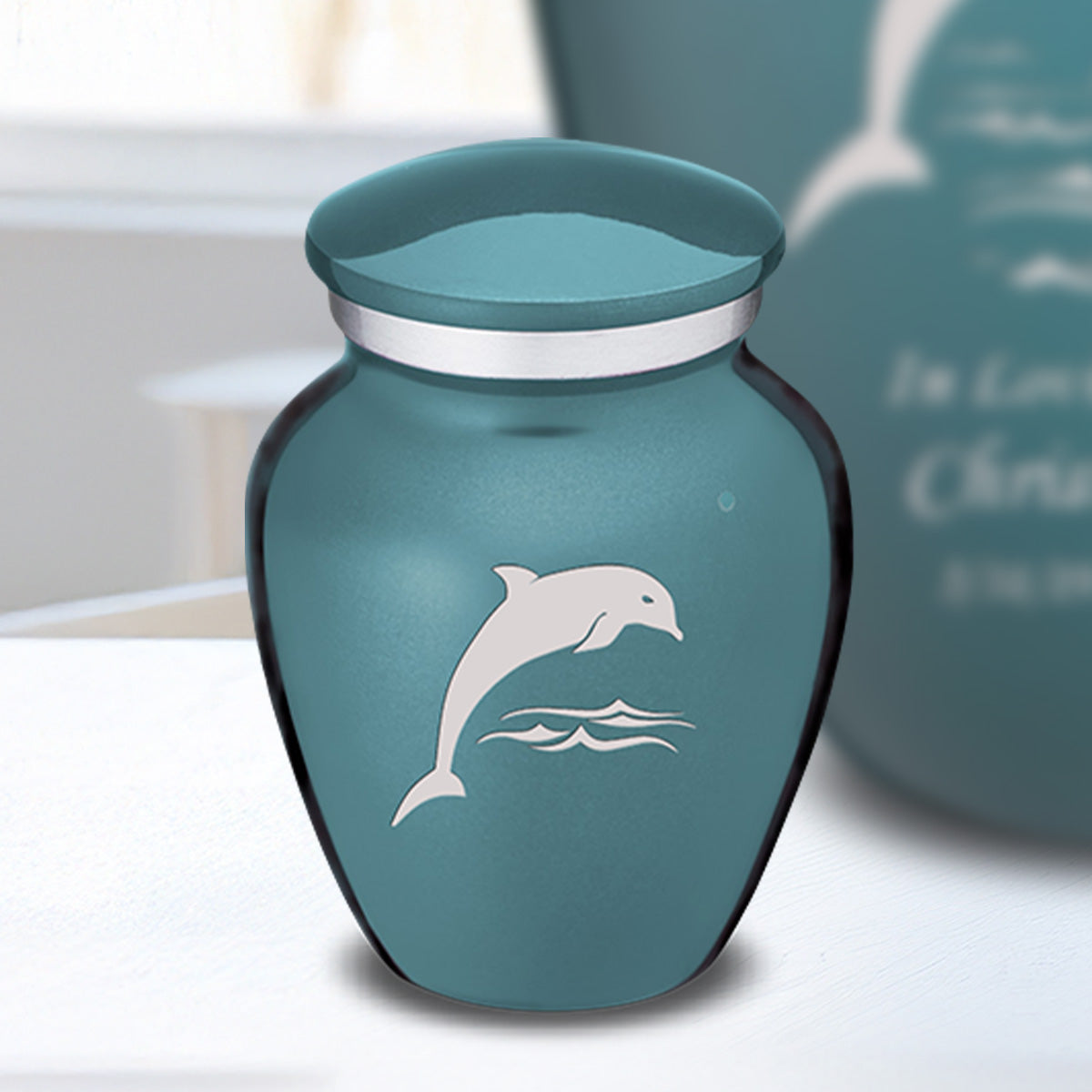 Keepsake Embrace Teal Dolphin Cremation Urn