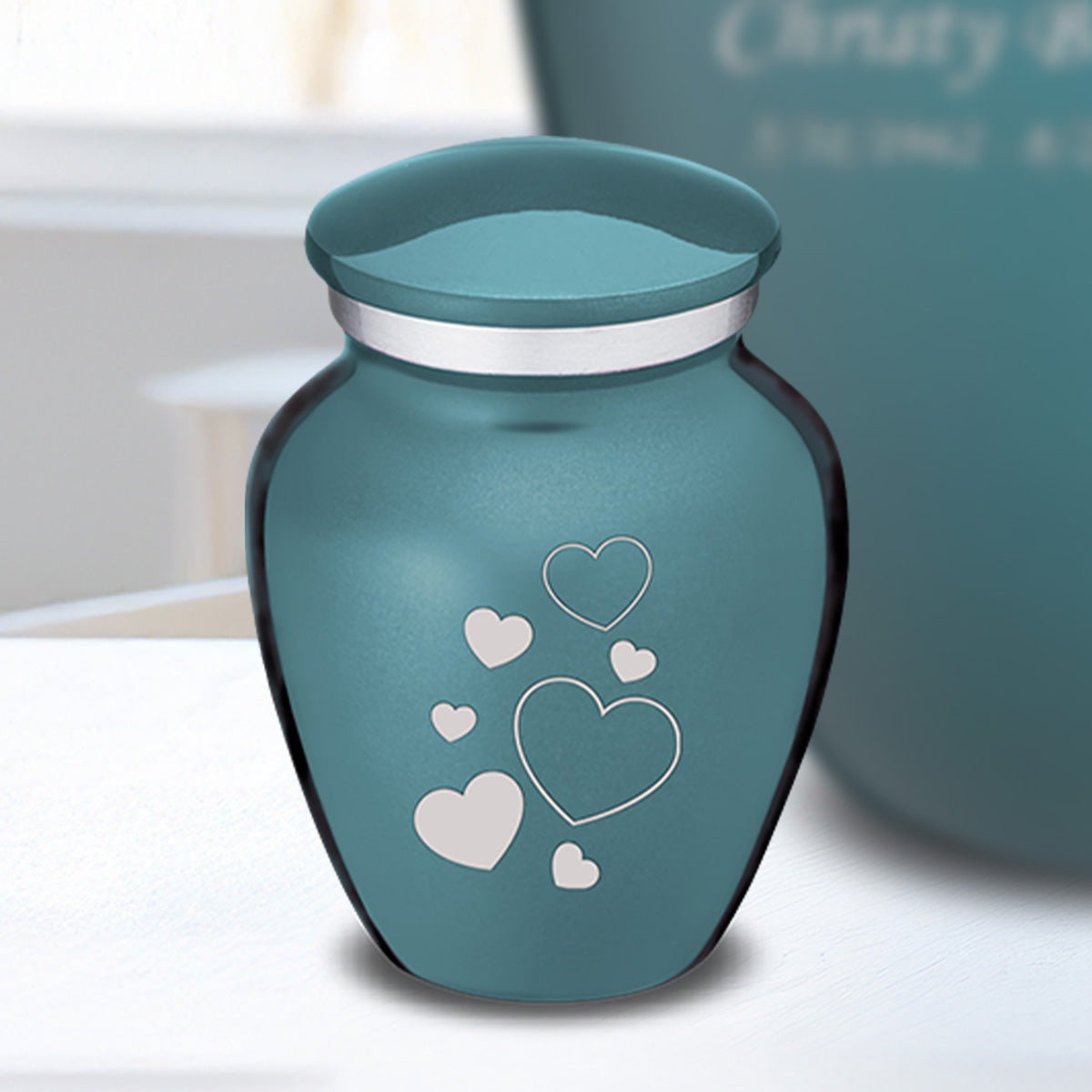 Keepsake Embrace Teal Floating Heart Cremation Urn
