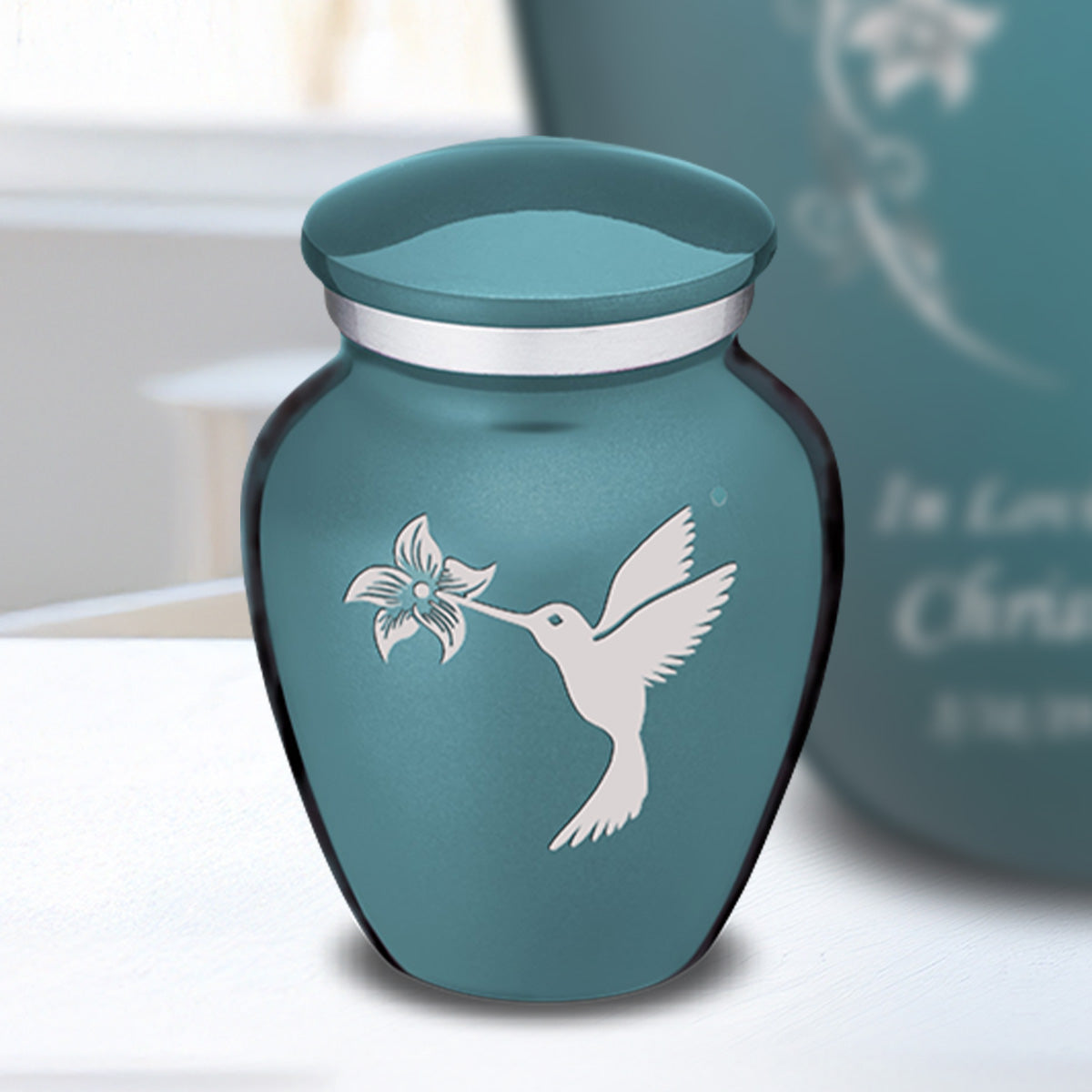 Keepsake Embrace Teal Hummingbird Cremation Urn