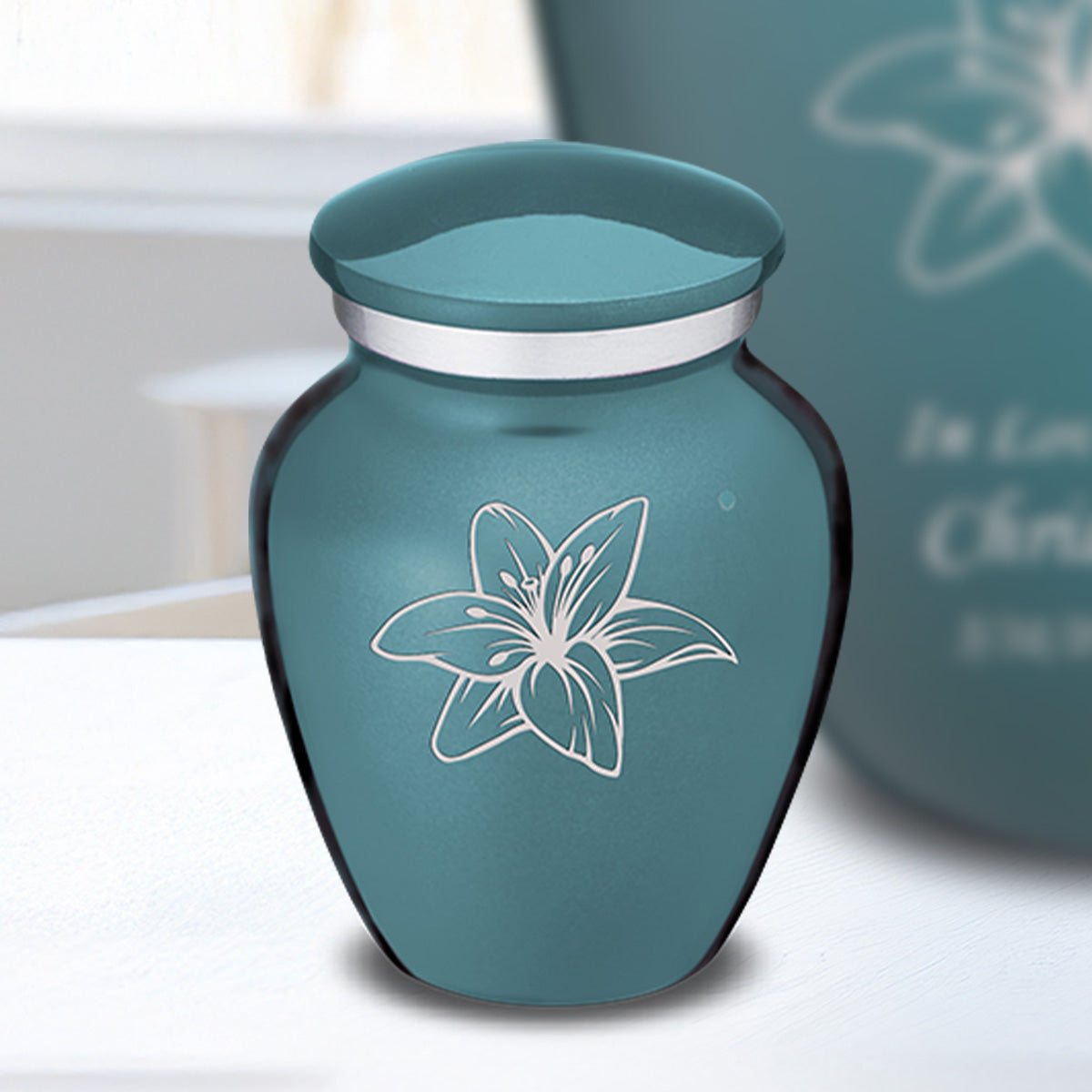 Keepsake Embrace Teal Lily Cremation Urn