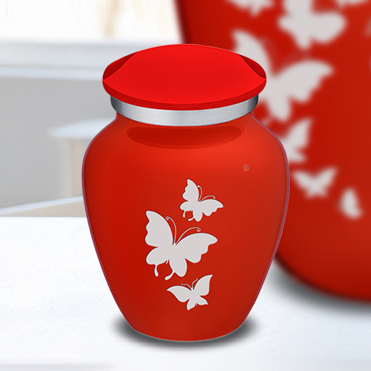 Keepsake Embrace Bright Red Butterflies Cremation Urn