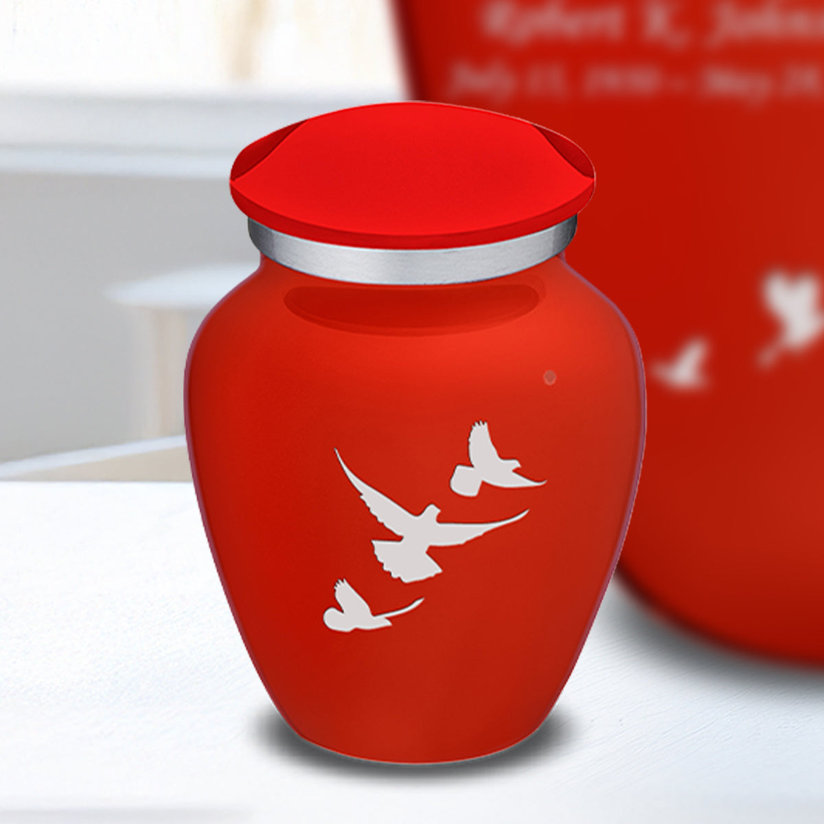 Keepsake Embrace Bright Red Doves Cremation Urn