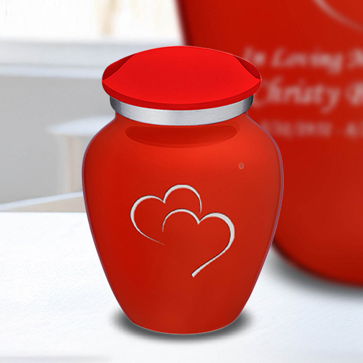 Keepsake Embrace Bright Red Hearts Cremation Urn