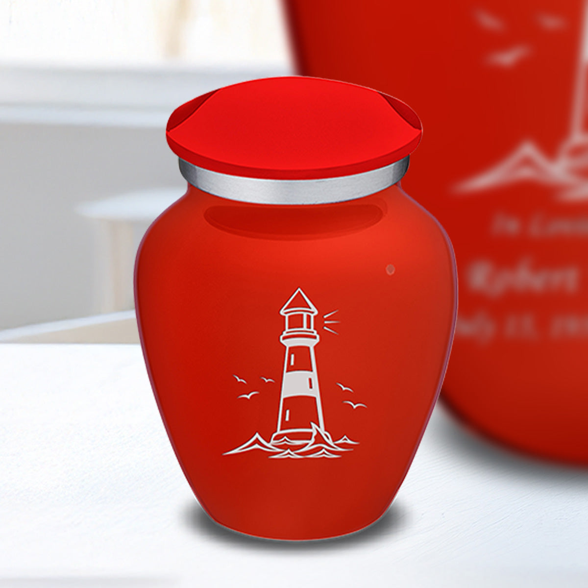 Keepsake Embrace Bright Red Lighthouse Cremation Urn
