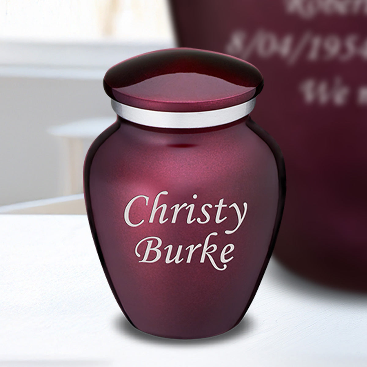 Keepsake Embrace Cherry Purple Custom Engraved Cremation Urn