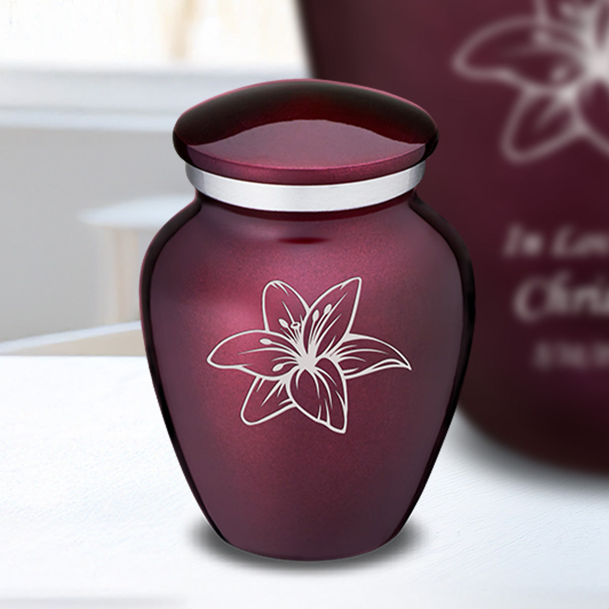 Keepsake Embrace Cherry Purple Lily Cremation Urn