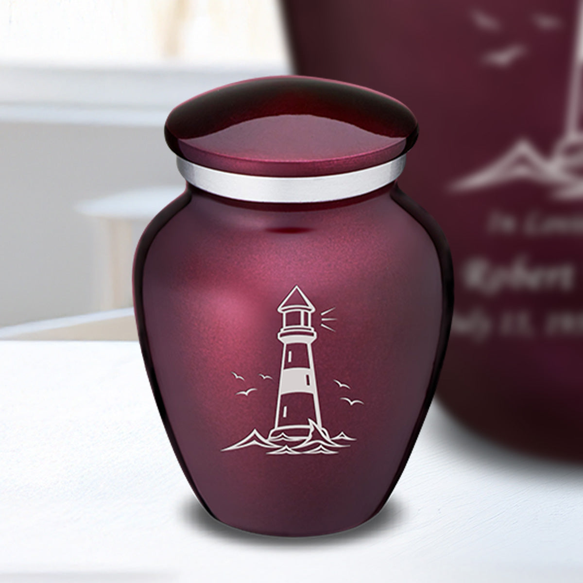 Keepsake Embrace Cherry Purple Lighthouse Cremation Urn