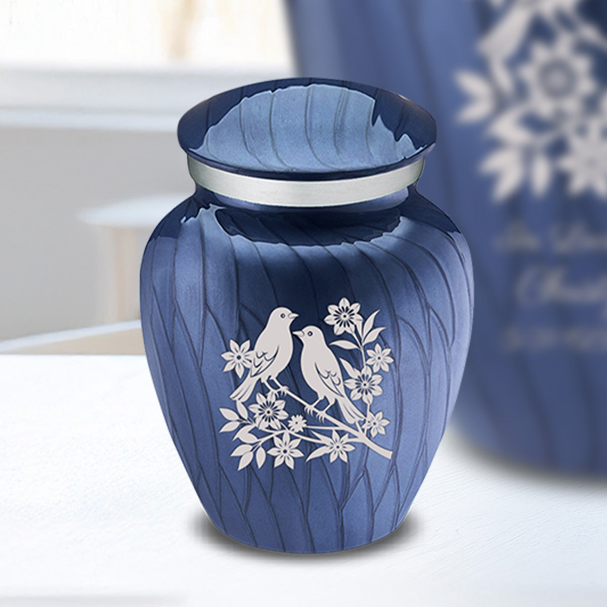 Keepsake Embrace Pearl Cobalt Blue Songbirds Cremation Urn