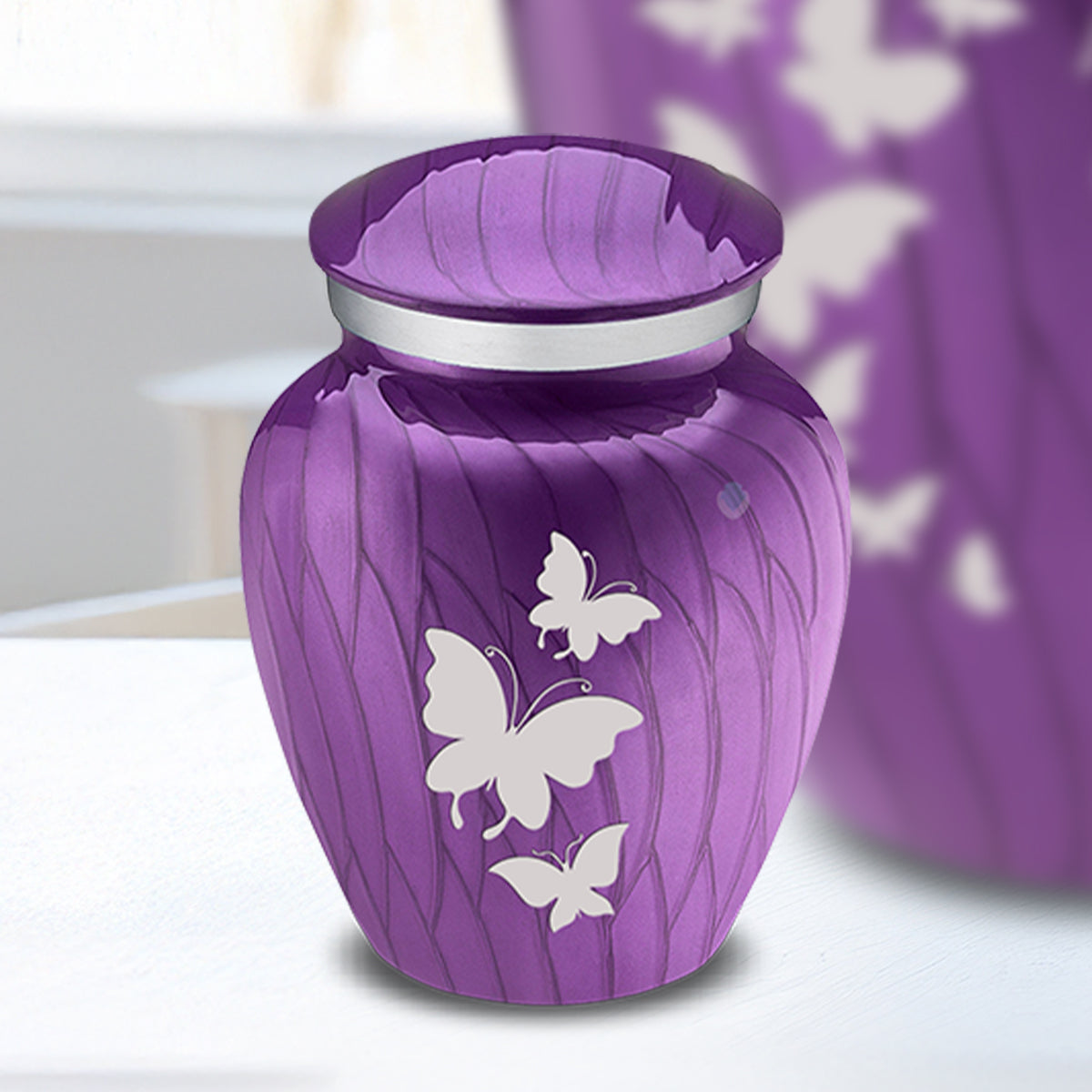 Keepsake Embrace Pearl Purple Butterflies Cremation Urn