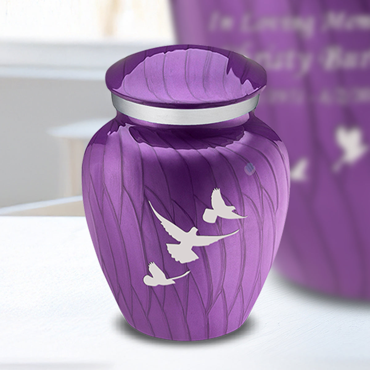 Keepsake Embrace Pearl Purple Doves Cremation Urn
