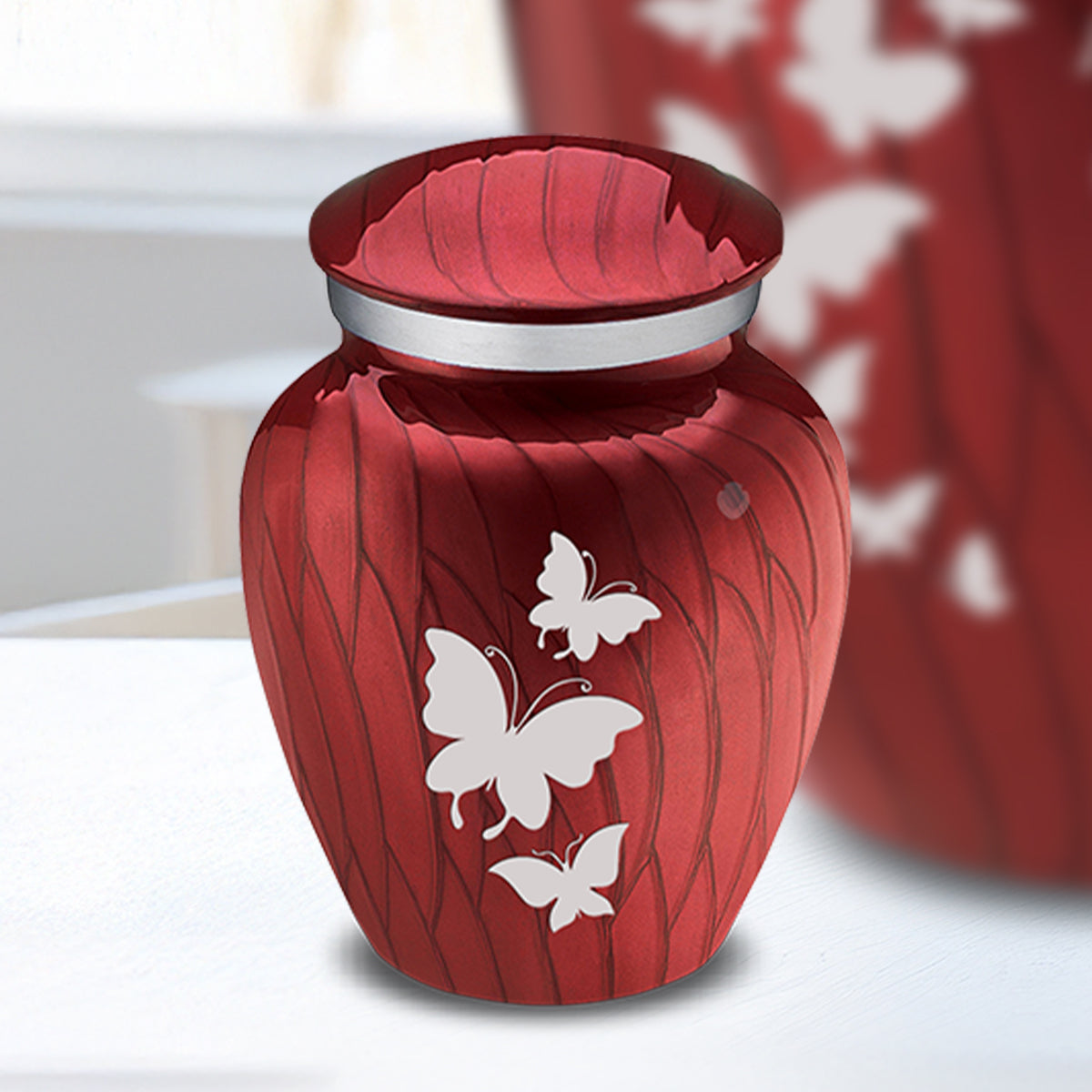 Keepsake Embrace Pearl Candy Red Butterflies Cremation Urn