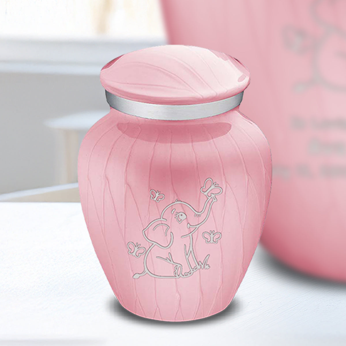 Keepsake Embrace Pearl Pink Elephant Butterflies Cremation Urn