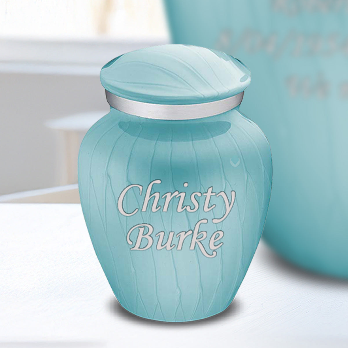 Keepsake Embrace Pearl Light Blue Custom Engraved Cremation Urn