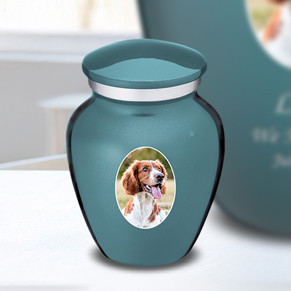 Keepsake Pet Embrace Teal Portrait Cremation Urn